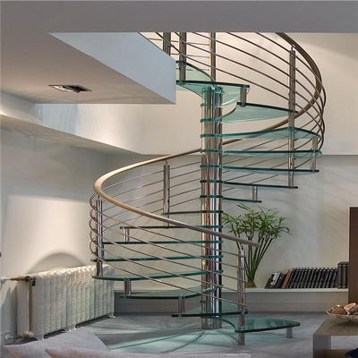 Apartemen Tangga Spiral Kaca 600-2200mm Dengan Langkan Stainless Steel