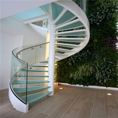 Apartemen Tangga Spiral Kaca 600-2200mm Dengan Langkan Stainless Steel