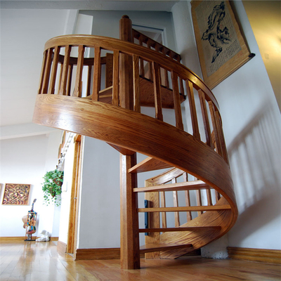 Tangga Spiral Kayu OEM ODM, Railing Tangga Kayu Dalam Ruangan