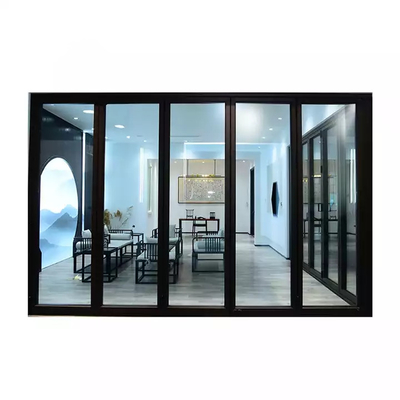 Desain Baru Anti Pinch Hand Aluminium Sliding Door Bifold Brown Glass