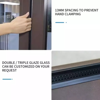 Desain Baru Anti Pinch Hand Aluminium Sliding Door Bifold Brown Glass