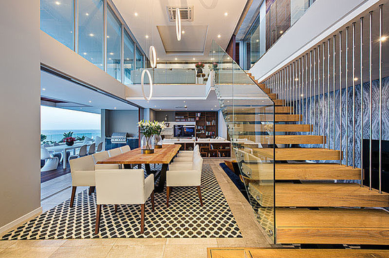Indoor Outdoor Straight Steps Rails membangun Tangga Kayu Dengan Lampu LED