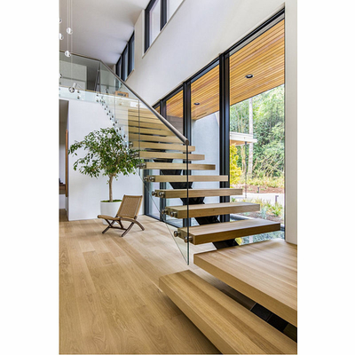 Indoor Outdoor Straight Steps Rails membangun Tangga Kayu Dengan Lampu LED