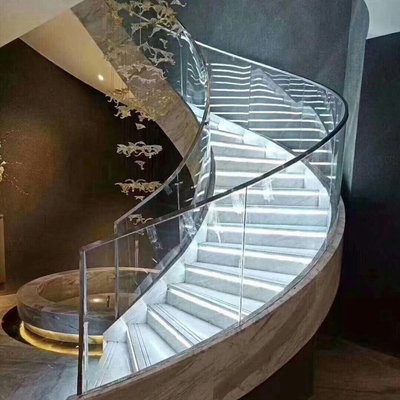 Disesuaikan Marmer Baja Spiral Tangga Arc Laminated Glass Tapak