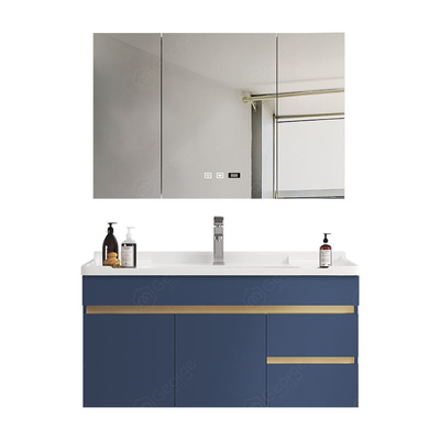 Kayu Solid Mewah Dengan Kabinet Cermin Kamar Mandi LED Vanity Desain Baru