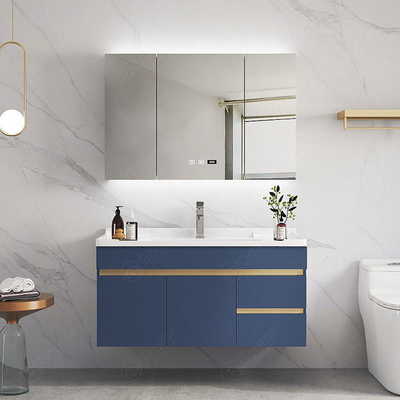 Kayu Solid Mewah Dengan Kabinet Cermin Kamar Mandi LED Vanity Desain Baru