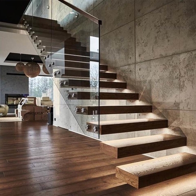 Bangunan Komersial Desain Tangga Terapung Kayu Modern Untuk Dalam Ruangan
