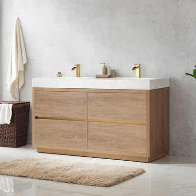 Kesombongan Wastafel Ganda Berdiri Bebas, Desain Unit Kesombongan Kamar Mandi Kayu Solid