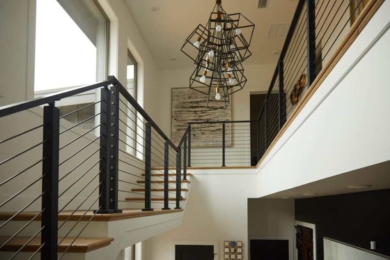 Tangga Modern Matte Black Cable Railing Balustrade Design Untuk Tangga