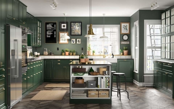 Kayu Tahan Air Full Set Lacquer MDF Lemari Dapur Klasik Gloss Tinggi