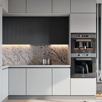 Kabinet Mengkilap Set Dapur Lacquer Putih Ramah Lingkungan Kelas E0 / E1