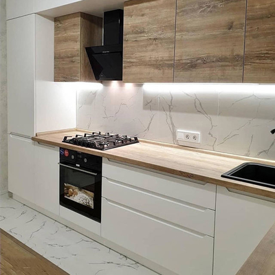Kabinet Mengkilap Set Dapur Lacquer Putih Ramah Lingkungan Kelas E0 / E1