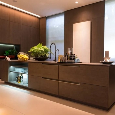 Furnitur Rumah Sederhana Mewah, Kabinet Dapur Tahan Air Veneer Hitam