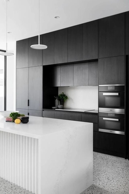 Furnitur Rumah Sederhana Mewah, Kabinet Dapur Tahan Air Veneer Hitam