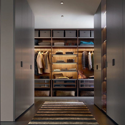 Lemari Gaya Rotan Populer, Particleboard Melamin Glass Walk In Closet