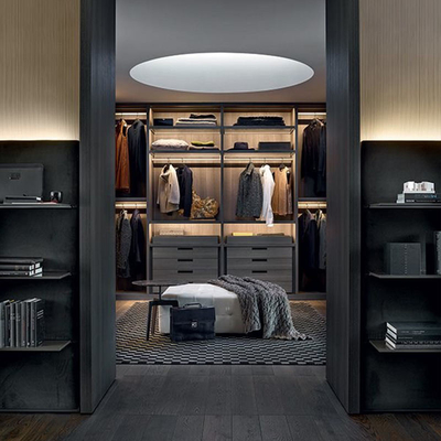 Lemari Gaya Rotan Populer, Particleboard Melamin Glass Walk In Closet