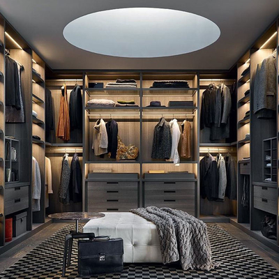Lemari Gaya Rotan Populer, Particleboard Melamin Glass Walk In Closet