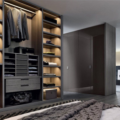 Lemari Gaya Rotan Populer, Particleboard Melamin Glass Walk In Closet