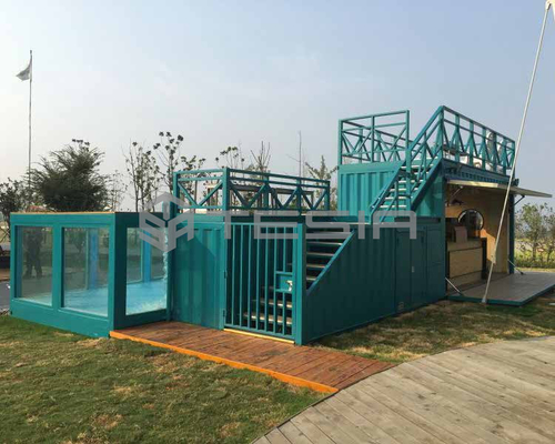Industri Tesia Custom Prefab Modular 20FT 40FT Container House Kolam Renang Bercahaya