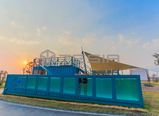 Industri Tesia Custom Prefab Modular 20FT 40FT Container House Kolam Renang Bercahaya