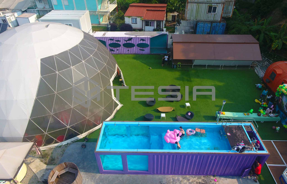 Industri Tesia Custom Prefab Modular 20FT 40FT Container House Kolam Renang Bercahaya