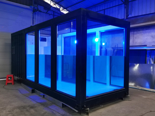 Kolam Renang Kontainer Portabel Modern Prefab Mewah Dengan Dinding Kaca Kekuatan Tinggi