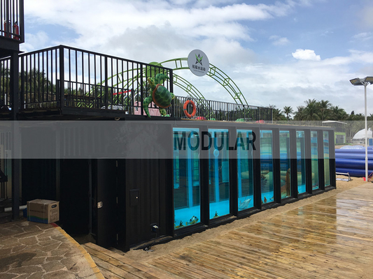 Kolam Renang Kontainer Portabel Modern Prefab Mewah Dengan Dinding Kaca Kekuatan Tinggi