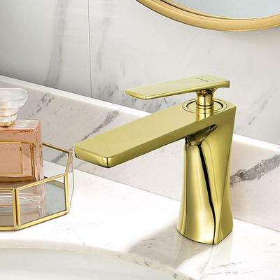 Faucet Mixer Sanitary Ware Warna Emas Single Handle Water Basin Wastafel Keran untuk Kamar Mandi