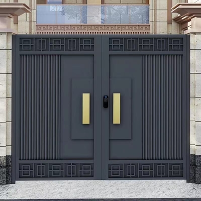 Dekorasi luar Masuk hitam Pintu baja tahan karat ganda Desain besi tempa Pintu utama