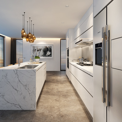 Veneer Kayu Lemari Dapur Modular Papan Melamin 18mm Lemari Marmer Atas