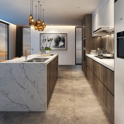 Veneer Kayu Lemari Dapur Modular Papan Melamin 18mm Lemari Marmer Atas