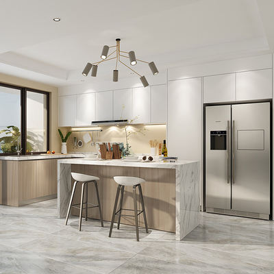 Veneer Kayu Lemari Dapur Modular Papan Melamin 18mm Lemari Marmer Atas