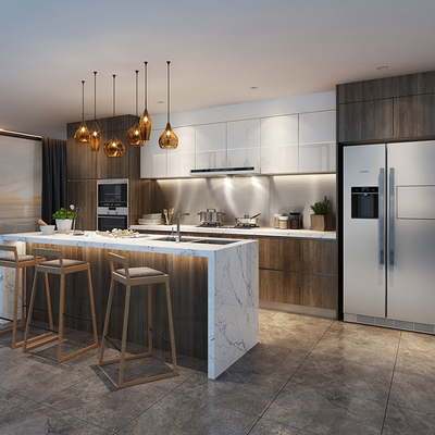 Veneer Kayu Lemari Dapur Modular Papan Melamin 18mm Lemari Marmer Atas