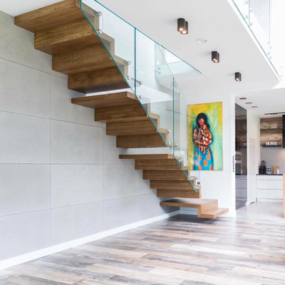 Gaya Australia Dalam Ruangan Menghemat Ruang Loft Tangga Kayu Tapak Tangga Lurus Mengambang