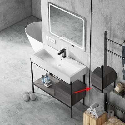Floor Mounted Hotel Bathroom Cabinet Unit Vanity Wastafel Keramik Eropa Dengan Cermin