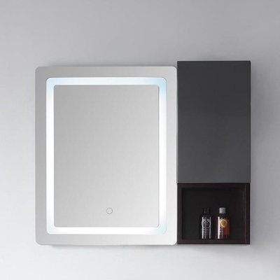 Lemari Kamar Mandi Kustom Abu-abu Hangat Cermin Cahaya LED 40 Inch Bath Vanity