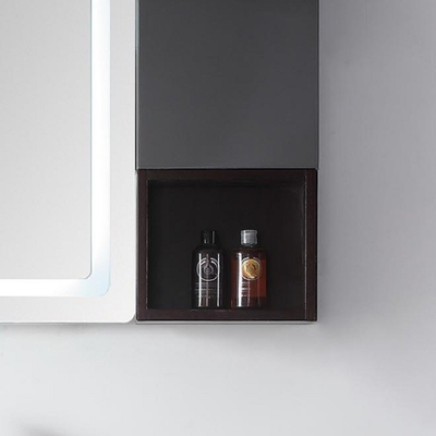 Lemari Kamar Mandi Kustom Abu-abu Hangat Cermin Cahaya LED 40 Inch Bath Vanity