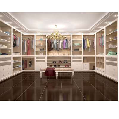 Lemari Pakaian Tahan Air Glossy White Walk In Closet Dengan Meja Rias