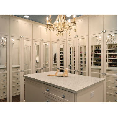 Lemari Pakaian Tahan Air Glossy White Walk In Closet Dengan Meja Rias