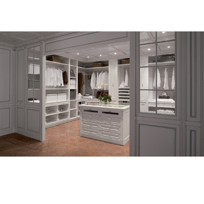 Lemari Pakaian Tahan Air Glossy White Walk In Closet Dengan Meja Rias