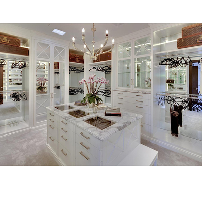 Lemari Pakaian Tahan Air Glossy White Walk In Closet Dengan Meja Rias