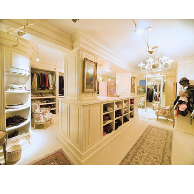 Lemari Pakaian Tahan Air Glossy White Walk In Closet Dengan Meja Rias