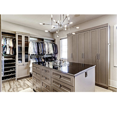 Lemari Pakaian Tahan Air Glossy White Walk In Closet Dengan Meja Rias