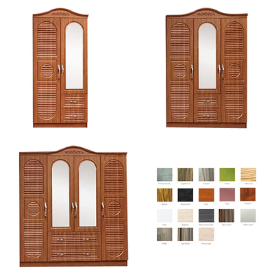 Lemari Papan MDF Tekstur PVC Multi Warna 2 3 4 Pintu Dengan Cermin