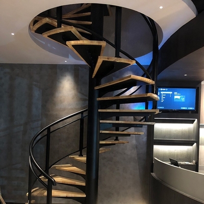 Black Anti Slip Indoor Spiral Staircase SS304 Attic Readymade Steel Stairs
