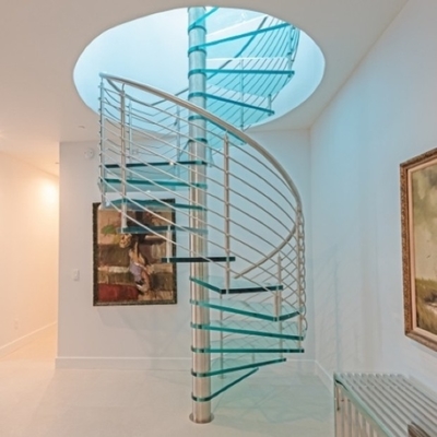 Tapak Kaca Attic A3 Steel Helical Staircase Laminated Tempered Glass Spiral Stairs