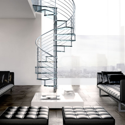 Tapak Kaca Attic A3 Steel Helical Staircase Laminated Tempered Glass Spiral Stairs
