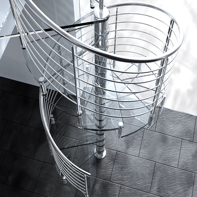 Tapak Kaca Attic A3 Steel Helical Staircase Laminated Tempered Glass Spiral Stairs