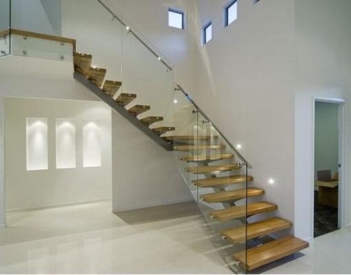 L Berbentuk Tangga Spiral Hemat Ruang Kayu Solid Tangga Mengambang Modern Untuk Rumah