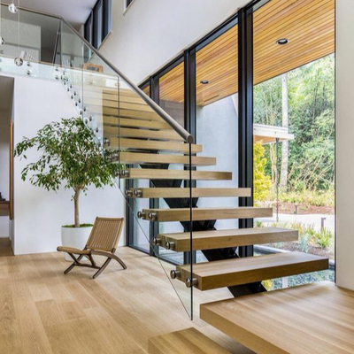 L Berbentuk Tangga Spiral Hemat Ruang Kayu Solid Tangga Mengambang Modern Untuk Rumah